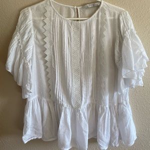 ZARA White Embroidered Blouse